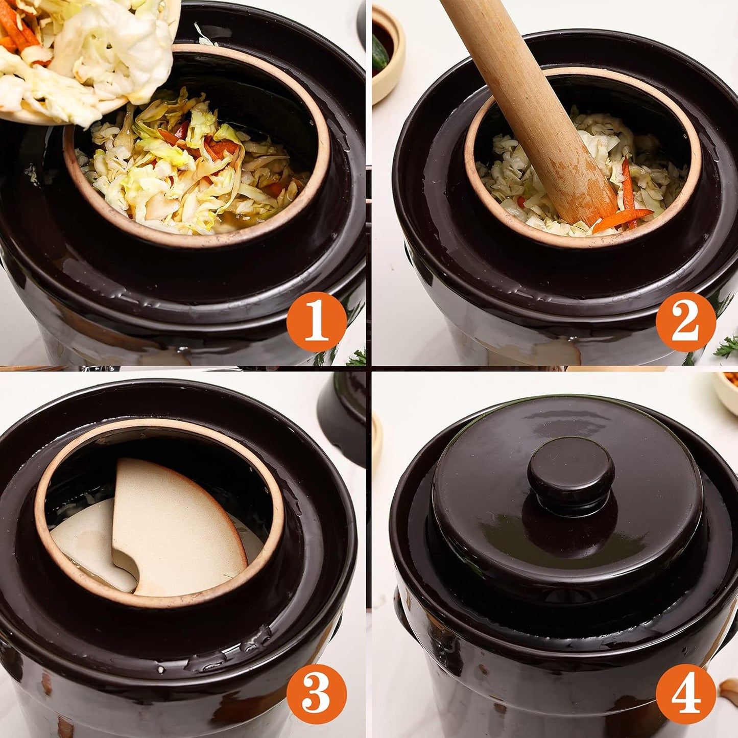 Sauerkraut Fermentation Crock Pot - 10l, With Stone Weights and a Pounder