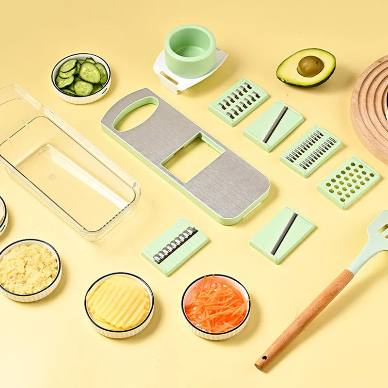 Multipurpose Vegetable Mandoline Slicer, Cabbage Shredder with Hand Guard & Container, Cut Resistant Glove and Vegetable Peeler