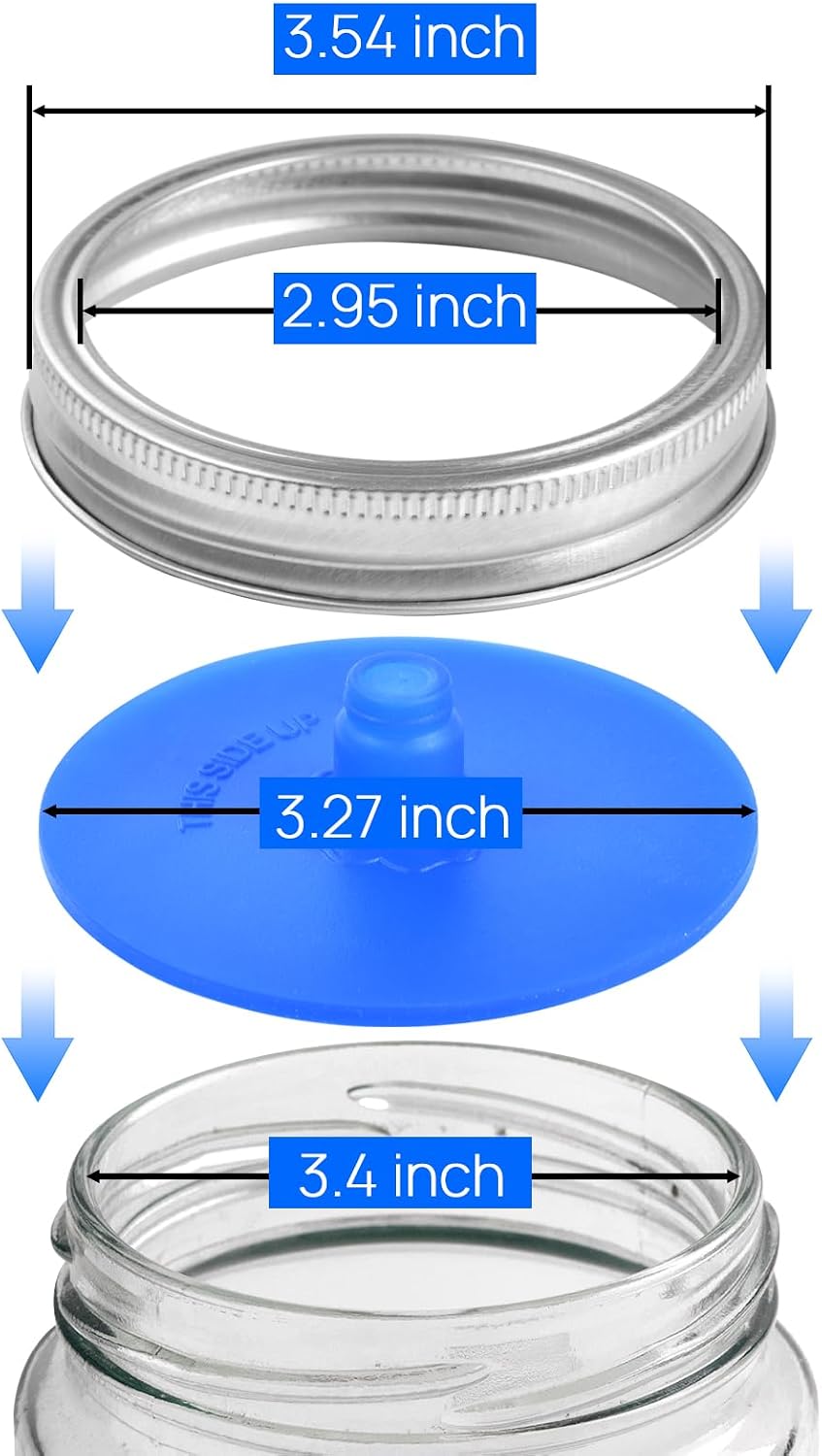 Fermentation Airlock Lids with Rings for Wide Mouth Mason Jars - 5 pack