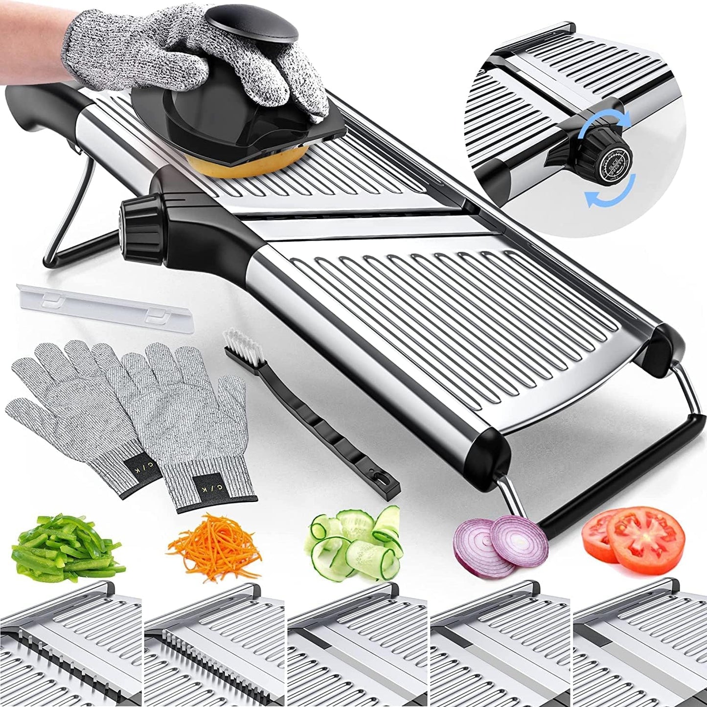 Stainless Steel Adjustable Mandoline Slicer, Shredder for Cabbage, Potato, Carrots, Onions.